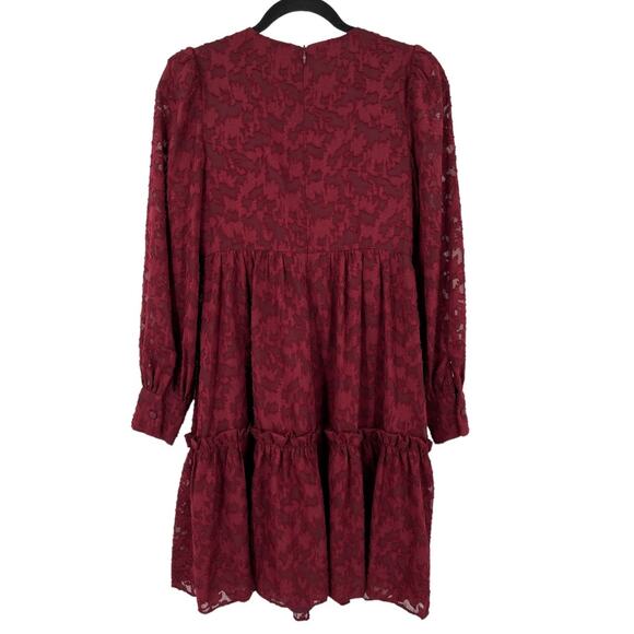 Eliza J Dress floral long sleeve tiered dark red size 2 - Picture 5 of 7